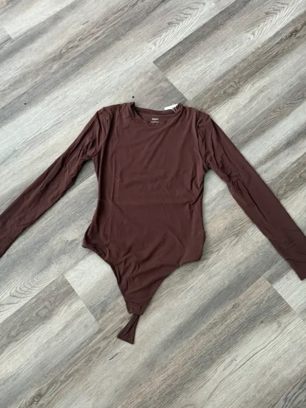 Quince Second Skin Long Sleeve Crew Neck Bodysuit Mocha Brown NEW - Picture 2 of 2